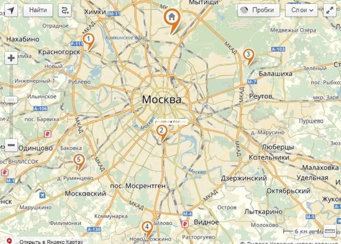 Карта бетонных заводов Москвы